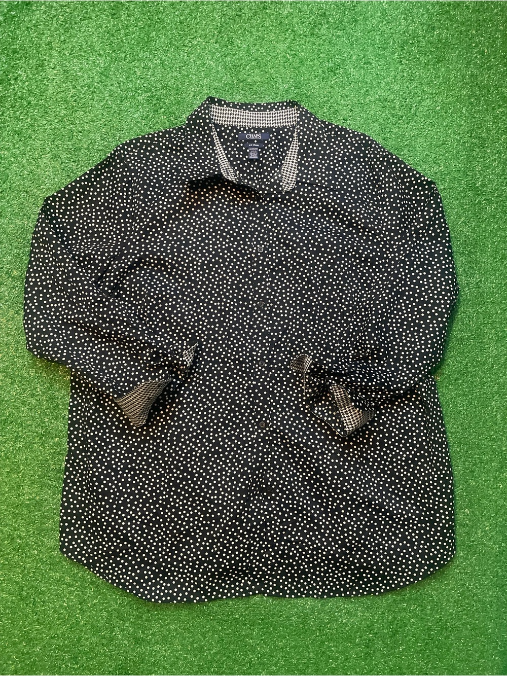 Chaps Black Polka Dot Button-Down Shirt